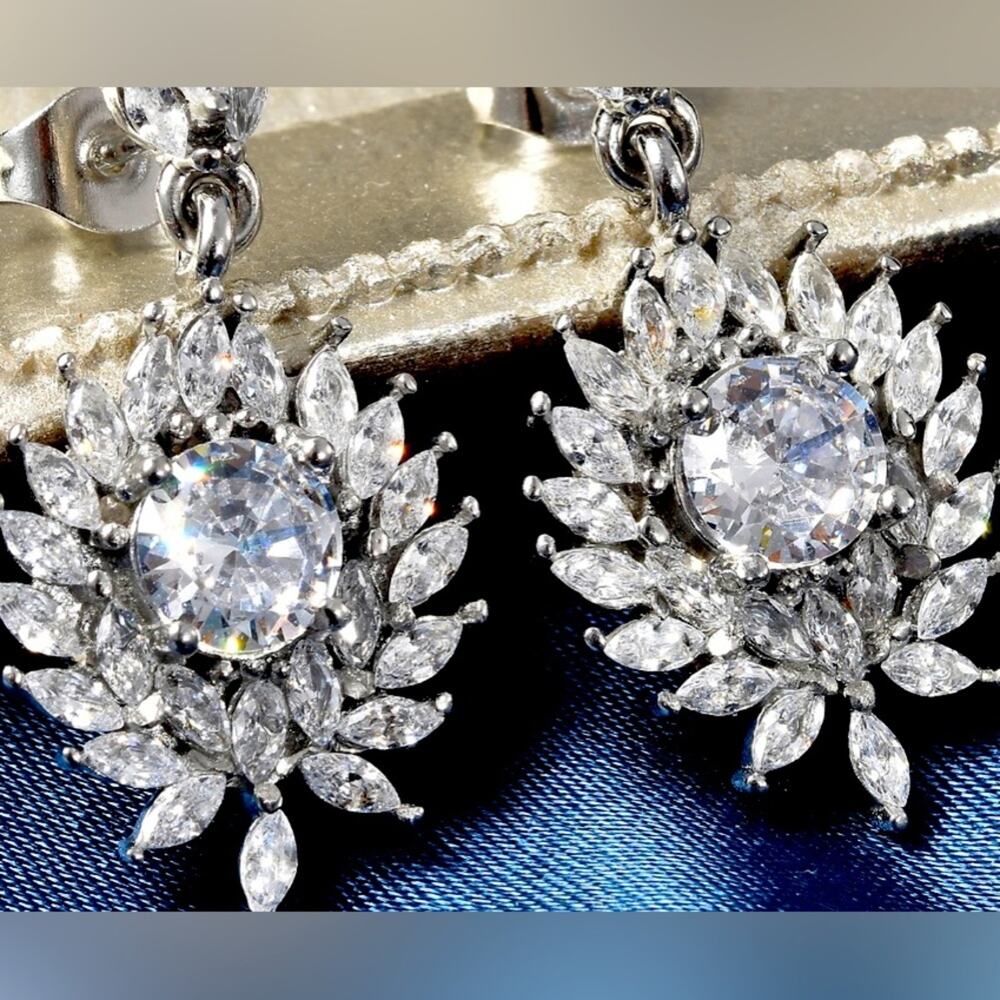 Simulated Diamond Floral Earrings in Stainless Steel